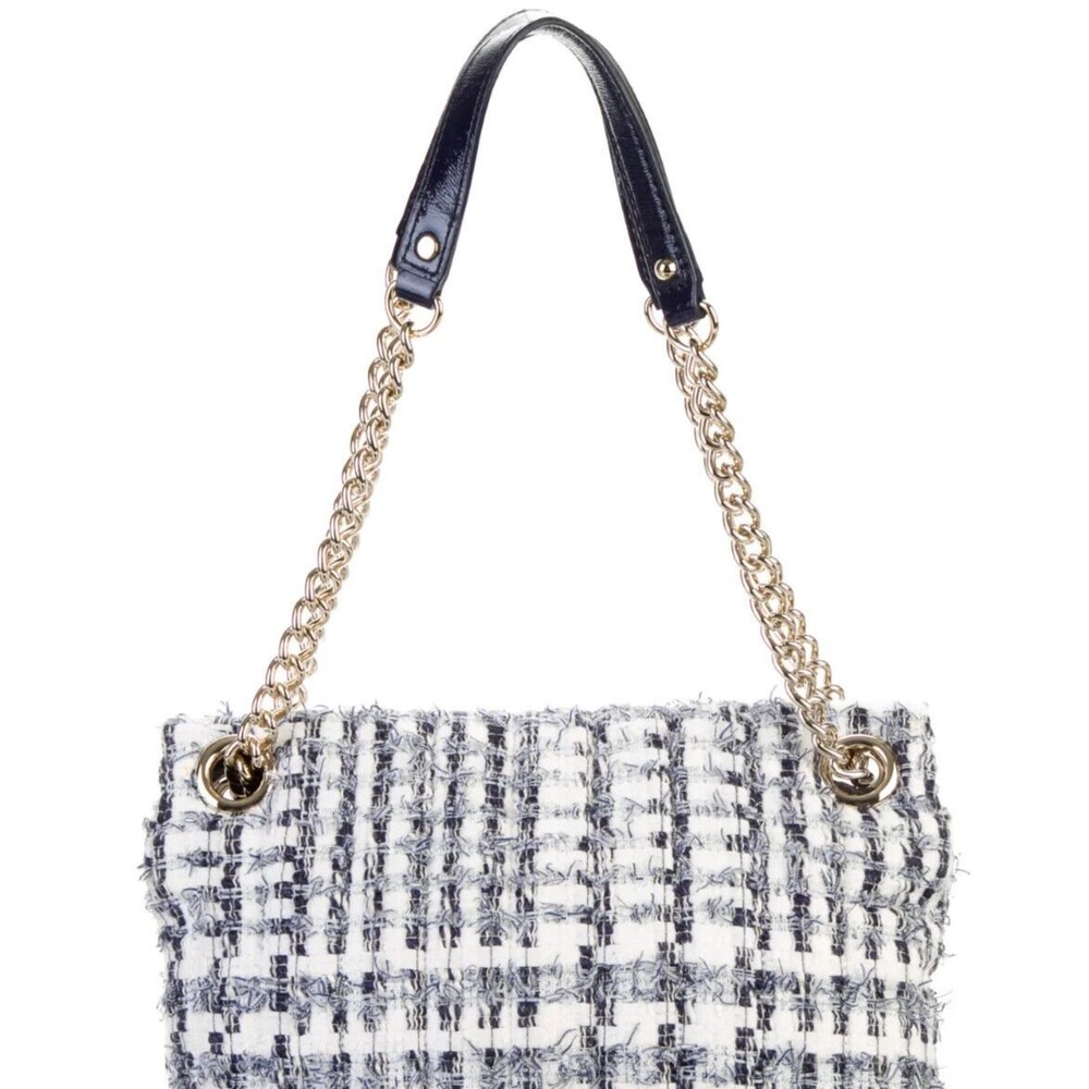 DESIGNER KATE SPADE BLUE MULTI COLOR TWEED FLAP M SIZE CHAIN STRAP SHOULDER BAG - Picture 13 of 13